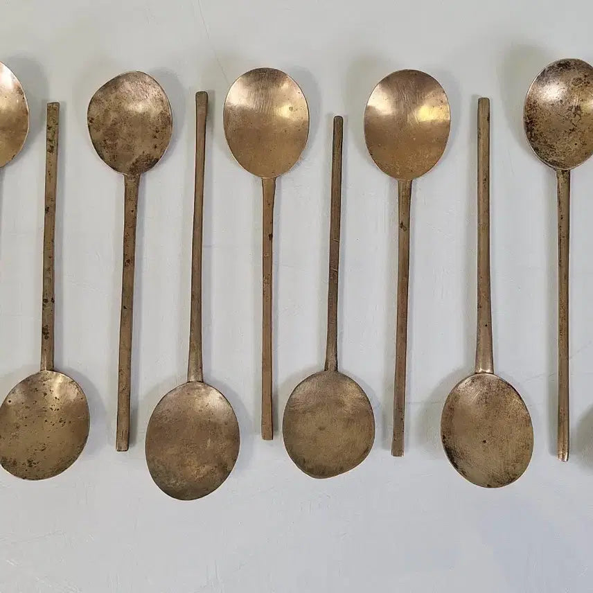 [BUNJANG] Antique Brass Spoon Set (10 pcs) / 근대사 수집 자료 옛날 민속품 놋쇠 방짜 숟가락 10점