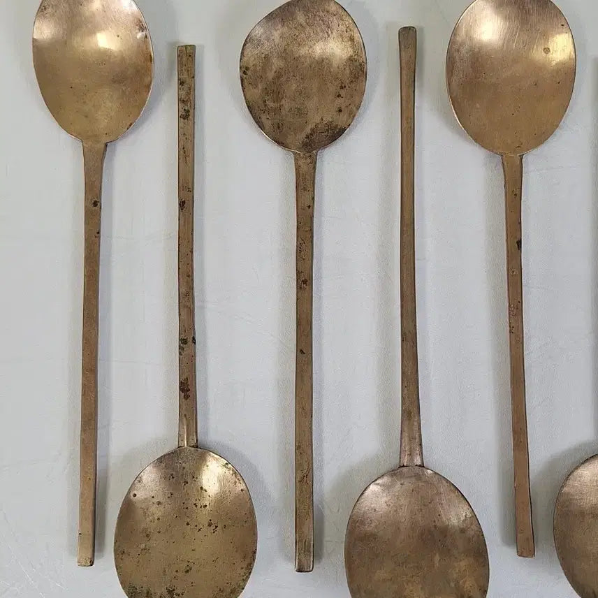 [BUNJANG] Antique Brass Spoon Set (10 pcs) / 근대사 수집 자료 옛날 민속품 놋쇠 방짜 숟가락 10점