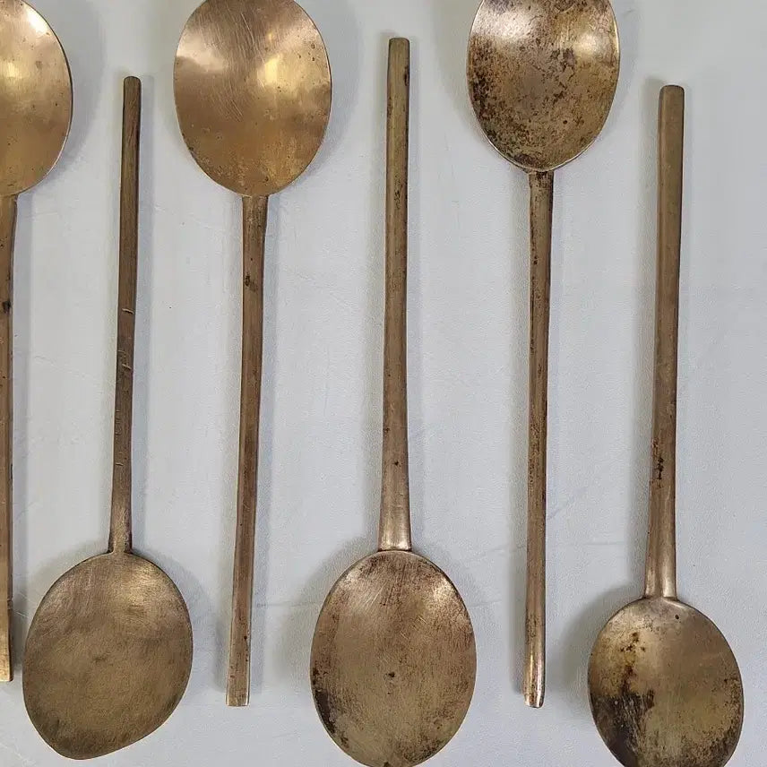 [BUNJANG] Antique Brass Spoon Set (10 pcs) / 근대사 수집 자료 옛날 민속품 놋쇠 방짜 숟가락 10점