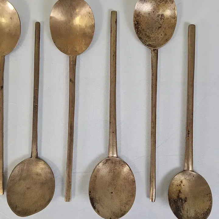 [BUNJANG] Antique Brass Spoon Set (10 pcs) / 근대사 수집 자료 옛날 민속품 놋쇠 방짜 숟가락 10점