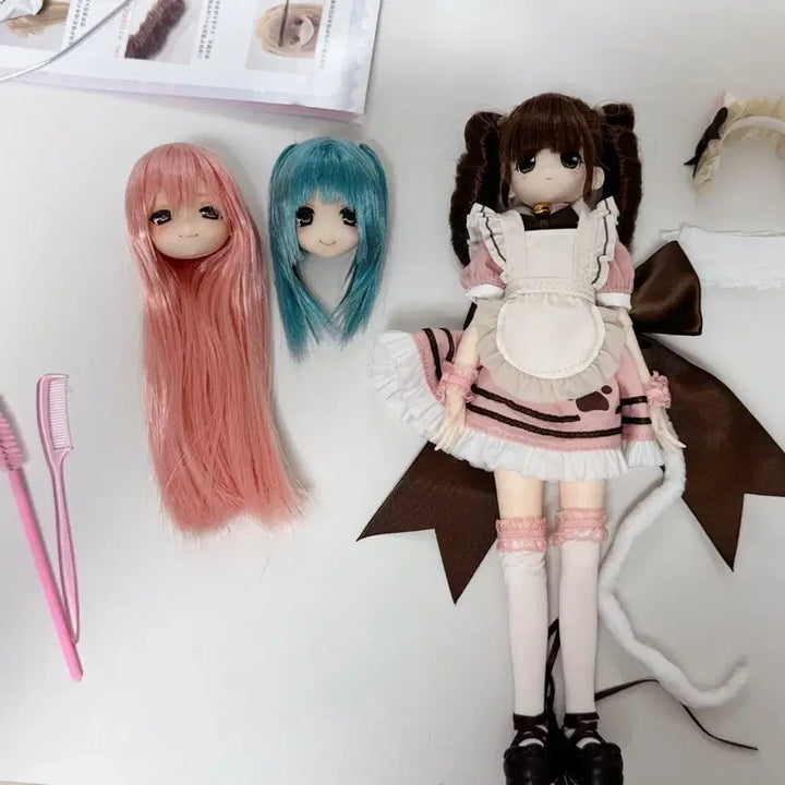 [BUNJANG] Nyako + Custom Head 2 Types Bundle BJD Ball-Jointed Doll / 변신전기거리 냐코+커스텀헤드 2종 일괄 변신전자상가 bjd 블라인드돌 육일돌 구관