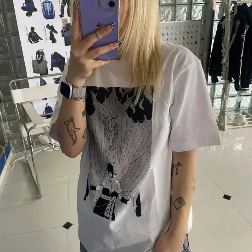 [BUNJANG] Naruto Sasuke Susanoo Graphic T-Shirt White / 나루토 사스케 스사노오 반팔 티셔츠 흰색