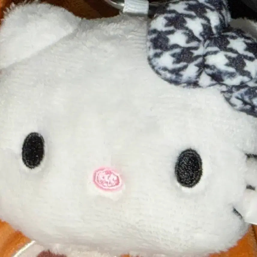 [BUNJANG] Hello Kitty Face Mascot Holder Keyring Black Houndstooth / 헬로키티 키티 페이스형 마스코트 홀더 키링 블랙 하운드투스