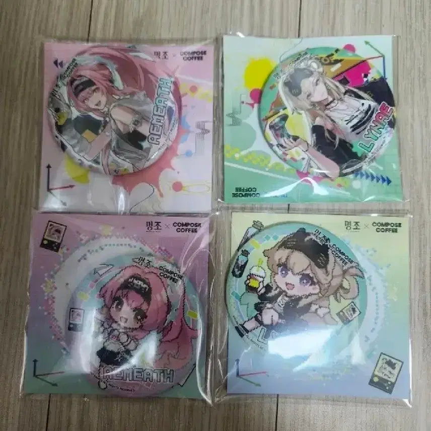 [BUNJANG] Compose Coffee x Aimes Linne Collaboration Can Badge Set (4 Types, Bundle Set, Sealed) / 명조 컴포즈커피 콜라보 에이메스,린네 캔뱃지 4종 일괄 미개봉