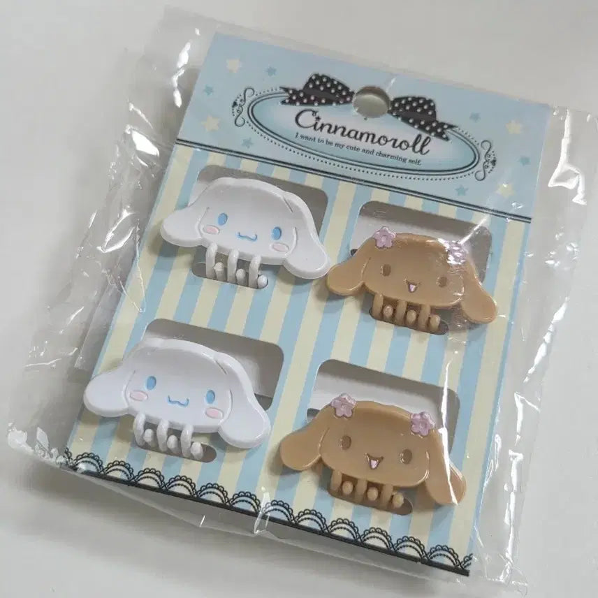 [BUNJANG] Cinnamoroll &amp; Mocha Mini Hair Clip Set / 고전모카 시나모롤 미니 헤어 집게핀 세트