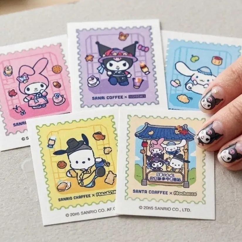 [BUNJANG] Ediya Sanrio Stamp Sticker Set (5 Types, Sealed) / 이디야 산리오 우표스티커 미개봉 5종 set