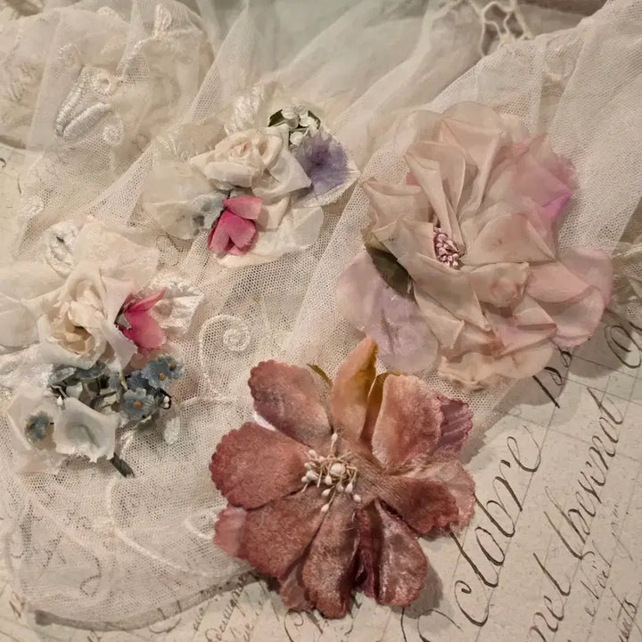 [BUNJANG] Antique Velvet Silk Flower Set / 찐앤틱 벨벳 실크 플라워 세트 빈티지 코사지 꽃 장식