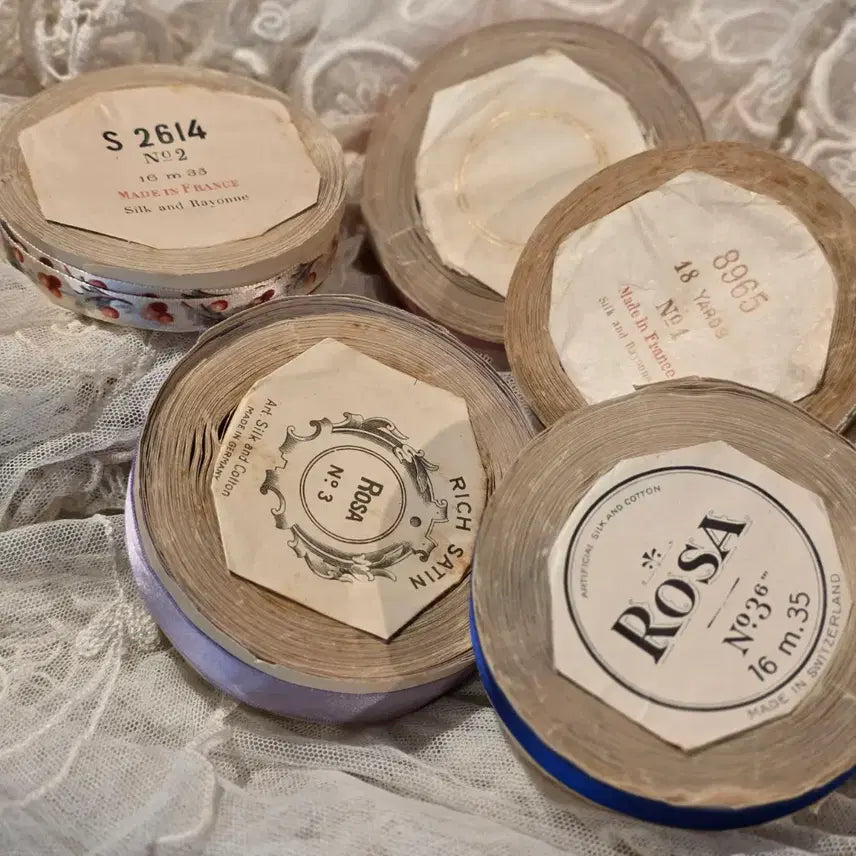 [BUNJANG] Antique Silk &amp; Rayon Ribbon Set (5 Rolls) / 앤틱 실크 &amp; 레이온 리본 5롤 세트