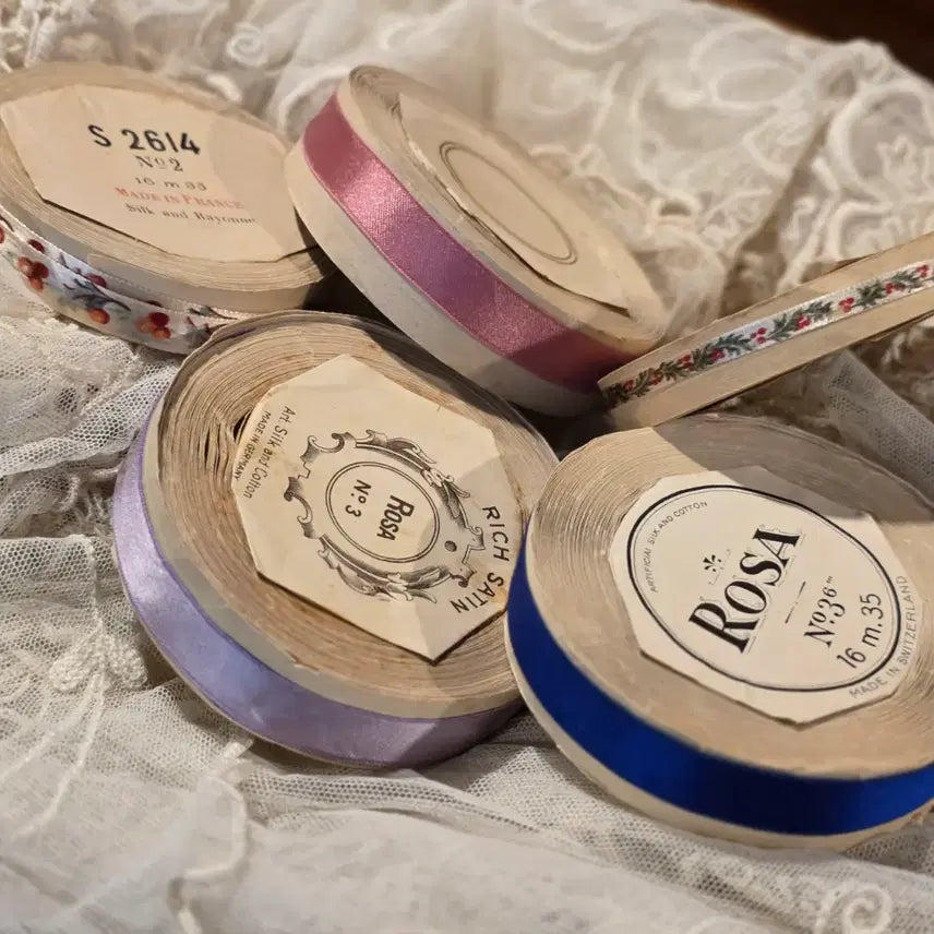 [BUNJANG] Antique Silk &amp; Rayon Ribbon Set (5 Rolls) / 앤틱 실크 &amp; 레이온 리본 5롤 세트