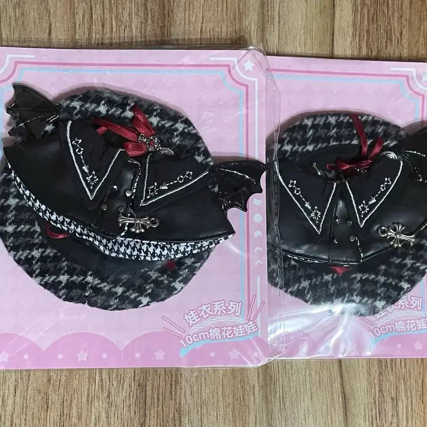 [BUNJANG] 10cm Doll Clothes Black Devil Plaid Beret Set / 10cm 인형옷 솜인형옷 누이 의상 블랙 악마 체크 베레모 세트
