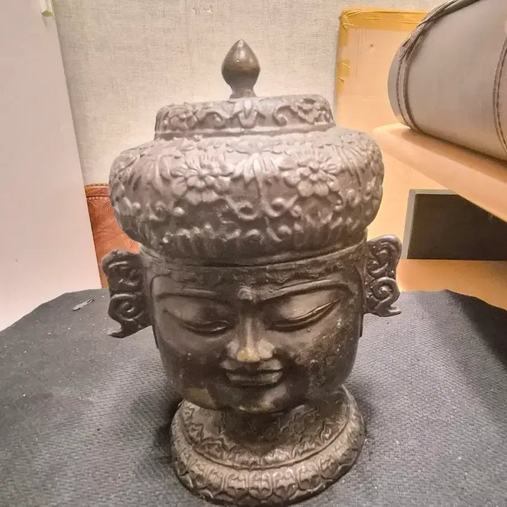 [BUNJANG] Iron Incense Burner with Buddha Face Sculpture / 자비로운 부처님의 얼굴 모양으로 조각된 철불 향로