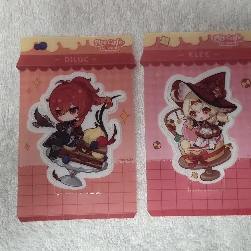 [BUNJANG] Genshin Impact Cafe Limited Edition SD Character Standee Card Set - Diluc &amp; Klee / 원신 카페 특전 sd 입체 카드 다이루크, 클레 일괄