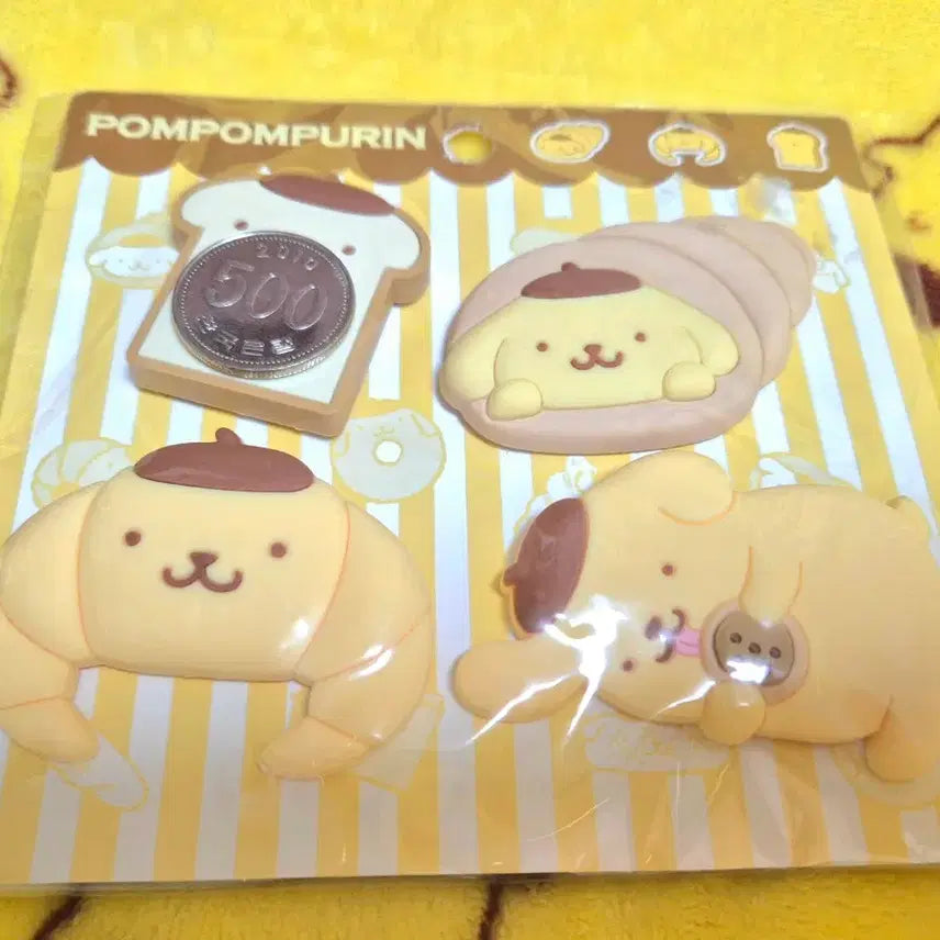 [BUNJANG] Sanrio Pompompurin Bread Clip Set (4 Pieces) / 2014 산리오 폼폼푸린 식빵 코로네 소라빵 크로와상 클립 집게 4개 세트 다꾸 정품