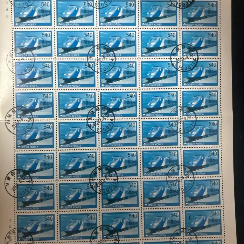 [BUNJANG] 1994 Train Stamp Full Sheet (50 Stamps) / 이 사진은 1994년 11월 1일에 발행된 540원 열차 보통우표 50매 전지 오더캔슬