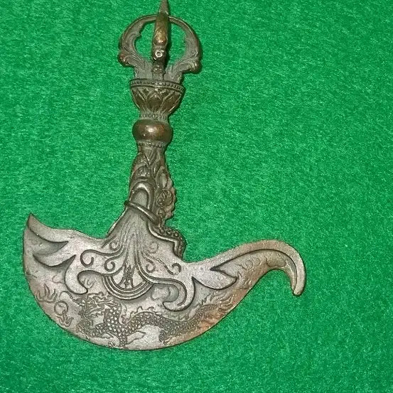 [BUNJANG] Tibetan Buddhist Ritual Implement Vajra Style with Dragon and Makara Motif / 적동 금강저형 카르티카 용문,어룡 입체부조 밀교 법구