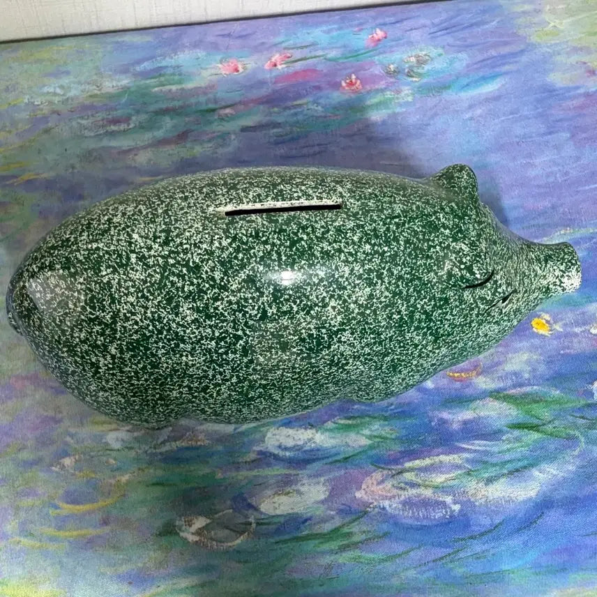 [BUNJANG] Vintage Ceramic Piggy Bank with Unique Green Pattern / 빈티지 돼지저금통 복돼지