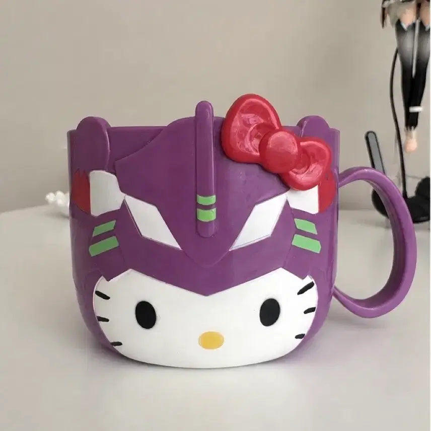[BUNJANG] Evangelion x Hello Kitty Unit-01 Die-cut Mug Cup / 에반게리온 헬로키티 초호기 다이컷 머그컵