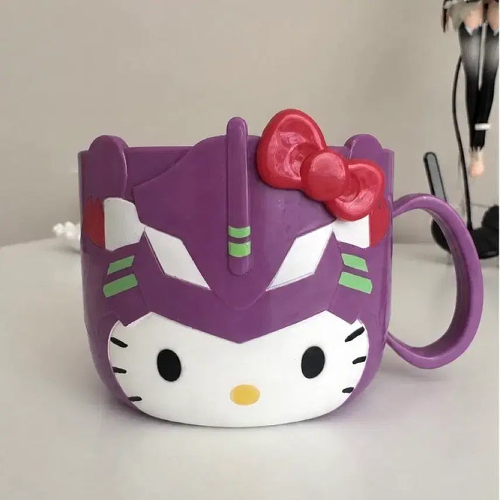 [BUNJANG] Evangelion x Hello Kitty Unit-01 Die-cut Mug Cup / 에반게리온 헬로키티 초호기 다이컷 머그컵