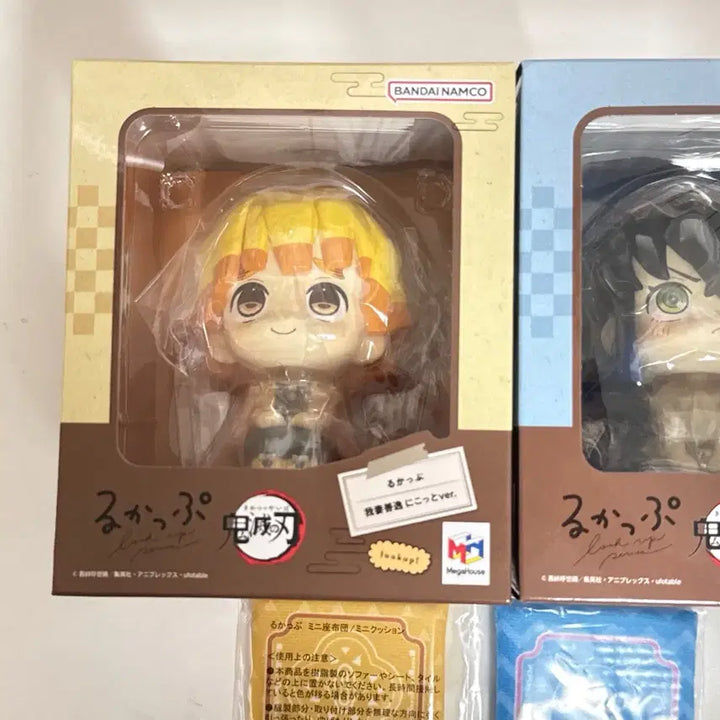 [BUNJANG] Demon Slayer Look Up Figure Zenitsu &amp; Inosuke Set (Mung Version) with Bonus Cushion (Sealed) / 귀멸의 칼날 룩업 피규어 특전 포함 젠이츠 이노스케 뭉버전 2종 세트 미개봉