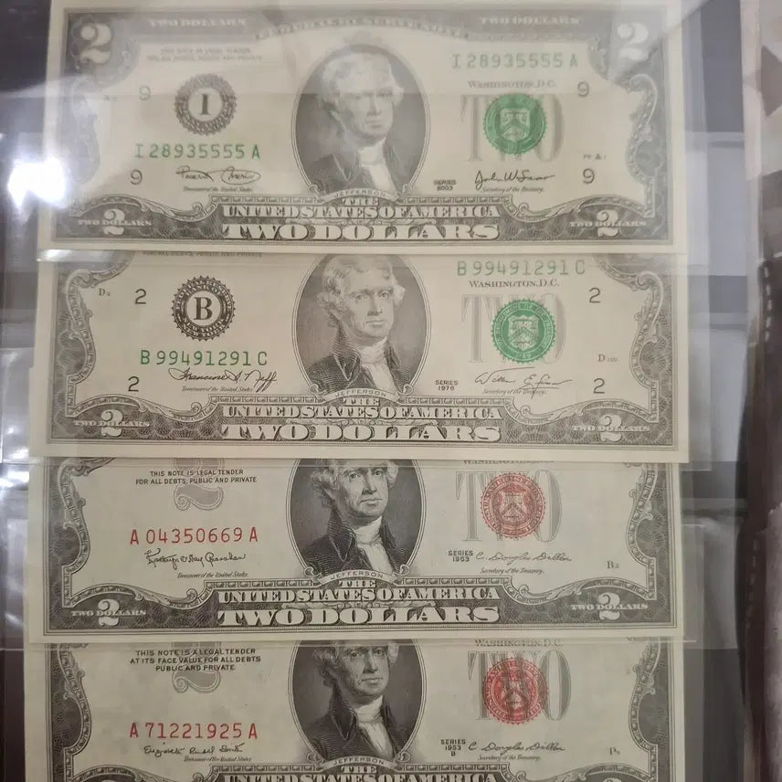 [BUNJANG] US $2 Bill 4-Note Year Set (Red Seal/2003 &
