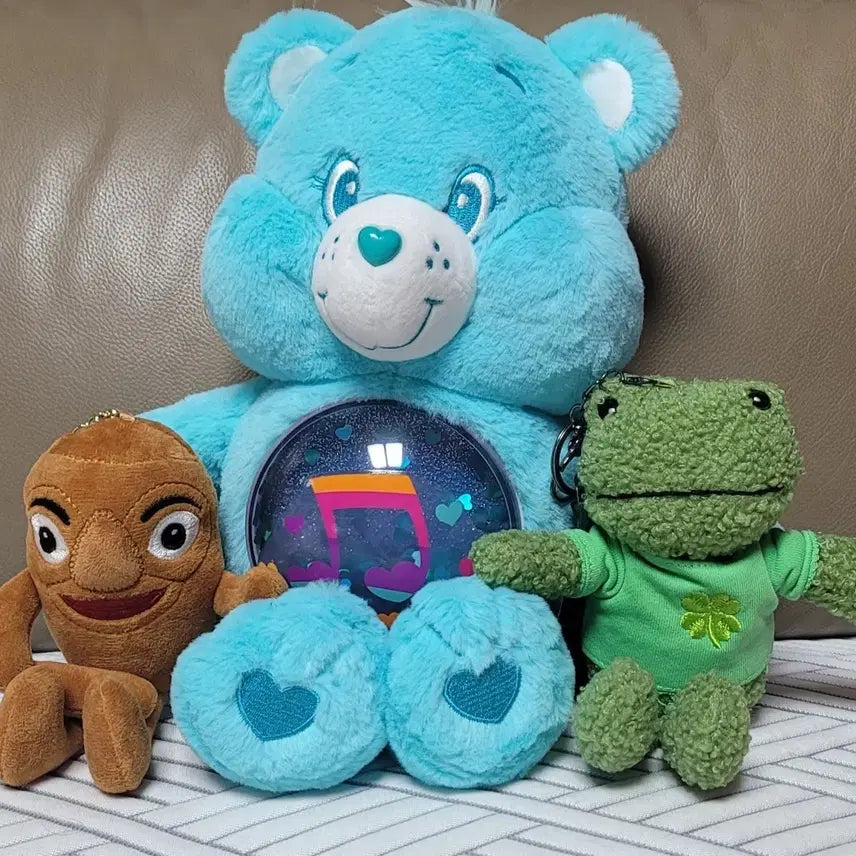 [BUNJANG] Care Bears 27cm Blue Bear Plush + 2 Keyring Dolls (New) / 케어베어 27cm 블루 곰인형 + 키링인형 2종(새상품)