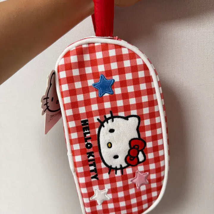 [BUNJANG] Hello Kitty Check Pouch Handle Bag / 헬로키티 체크 파우치 핸들 가방
