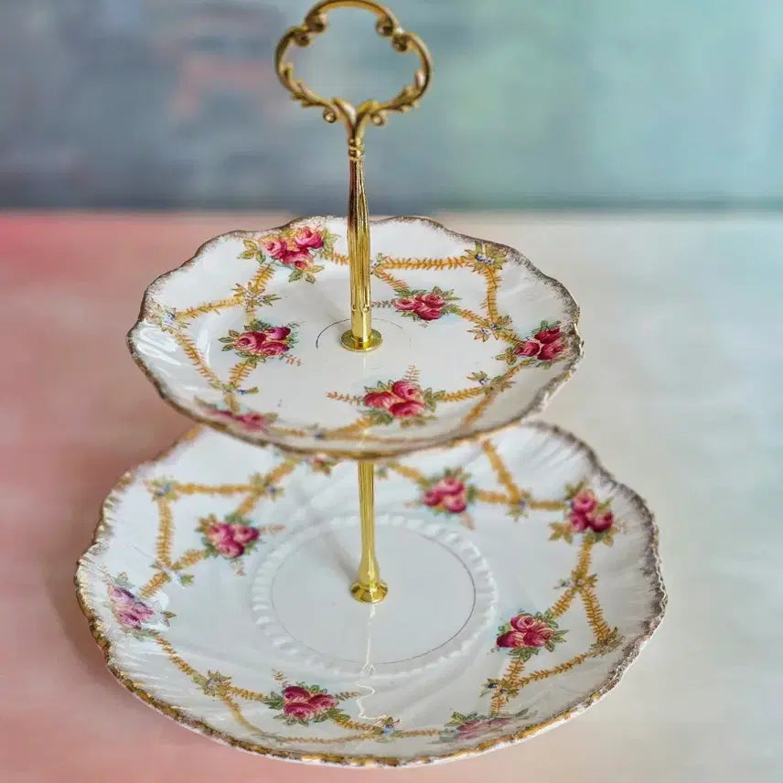 [BUNJANG] Vintage Rose 2-Tier Cake Stand Tray / 빈티지로즈 2단 케이크 스탠드 트레이