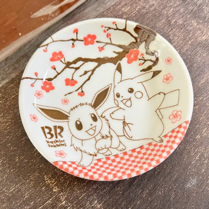 [BUNJANG] Baskin Robbins Pokémon Pikachu &amp; Eevee Cherry Blossom Plate / 배스킨라빈스 포켓몬스터 접시 _ 벚꽃 이브이&amp;피카츄