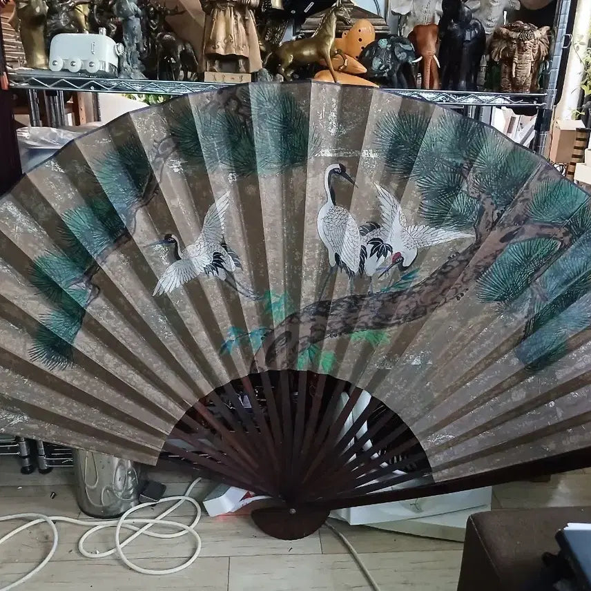 [BUNJANG] Large Folding Fan Crane Painting / 대형 접이식 부채 학 그림