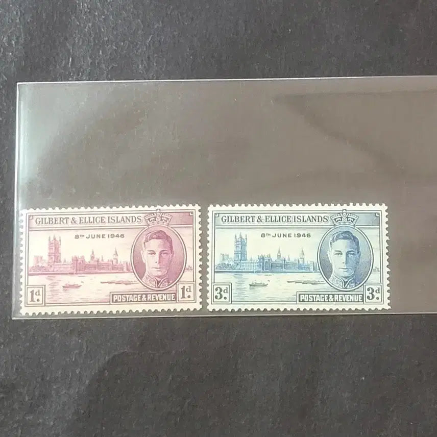 [BUNJANG] 1946 King George VI Gilbert Visit Commemorative Stamps (2 Types) / 1946년 킹조지6세 길버트방문기념 우표 2종Gilbert &amp;Ellice Islands
