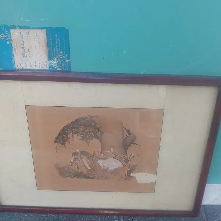 [BUNJANG] 38cm Old Minhwa Painting Antique with Frame / 55.  38 센치 오래된 민화그림  골동품
