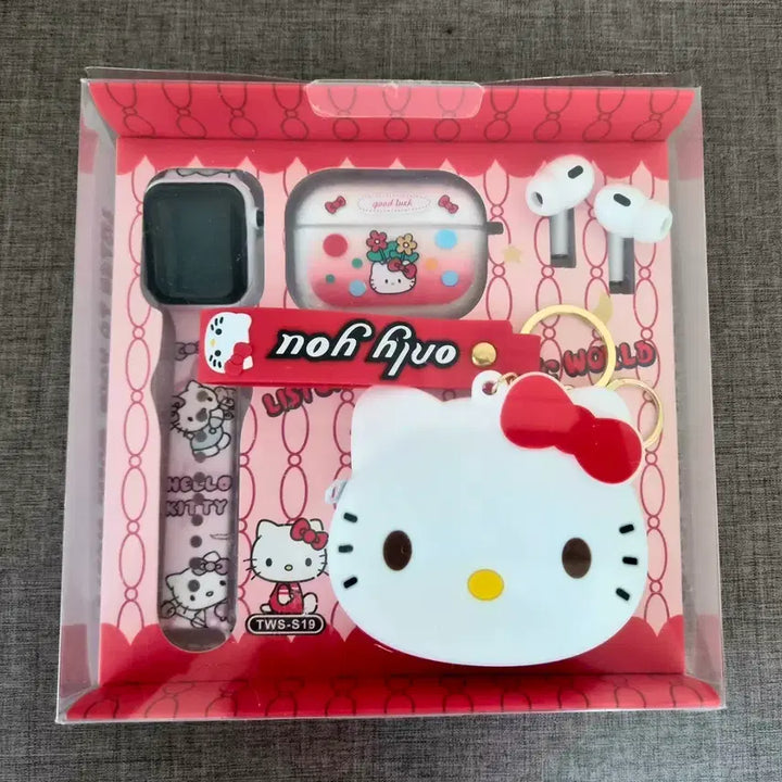 [BUNJANG] Hello Kitty Wireless Earphone Set with Case, Keychain, and Digital Watch / 헬로키티 무선이어폰 세트