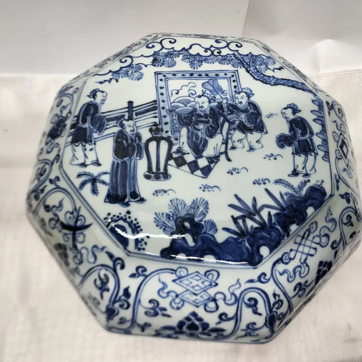 [BUNJANG] Large Blue and White Porcelain Storage Jar with Lid / 청화백자 중국도자기 대형 뚜껑 보관합