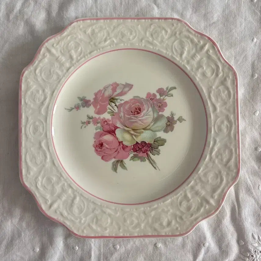 [BUNJANG] Vintage Staffordshire Square Plate Floral Pattern / 빈티지 영국 스텐포드셔 사각 플레이트