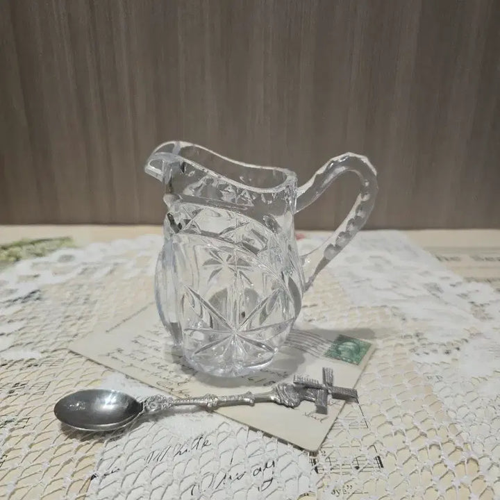 [BUNJANG] Vintage Crystal Jug (Creamer) Set with Spoon / 빈티지 크리스탈 저그(크리머)