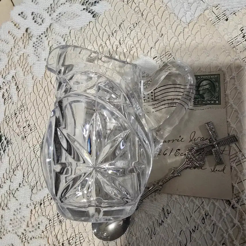 [BUNJANG] Vintage Crystal Jug (Creamer) Set with Spoon / 빈티지 크리스탈 저그(크리머)