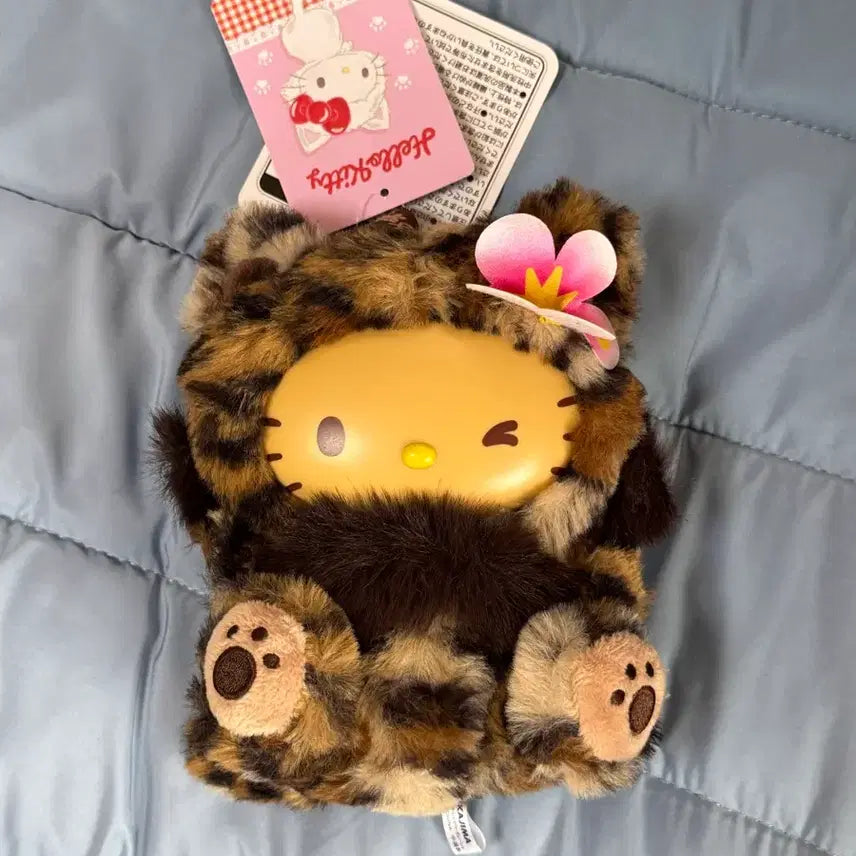 [BUNJANG] Sanrio Hello Kitty Leopard Print Face Doll Mascot / 키티 파인페이스 호피 갸루 태닝 캣 네코 브라운 인형 마스코트 산리오 레오파드