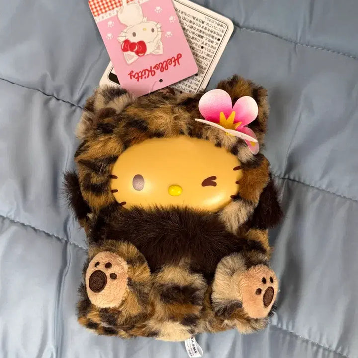 [BUNJANG] Sanrio Hello Kitty Leopard Print Face Doll Mascot / 키티 파인페이스 호피 갸루 태닝 캣 네코 브라운 인형 마스코트 산리오 레오파드