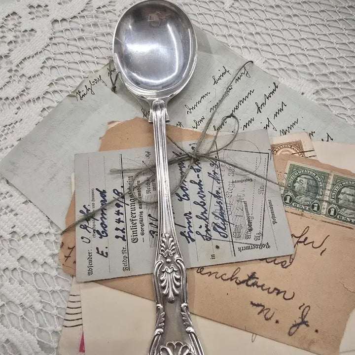 [BUNJANG] Vintage Silver Plate Serving Spoon with Intricate Carvings / 빈티지 실버 플레이트 서빙 스푼