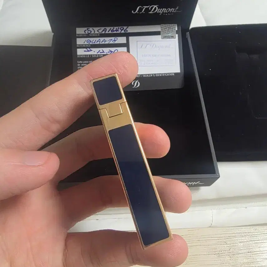 [BUNJANG] S.T. Dupont Line 2 Lighter New Model Blue Lacquer Gold Double Flame / [풀세트] 듀퐁라이터 라인2 신형 ca16496 블루 래커 금장 쌍불