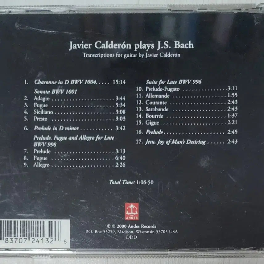 [BUNJANG] Javier Calderón Plays J.S. Bach CD / [CD] 하비에르 칼데론 기타연주곡 | 요한 세바스티안 바흐 음반 <Javier Calderon plays J.S. BACH>