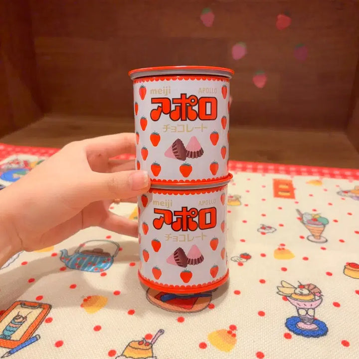[BUNJANG] Vintage Meiji Apollo Strawberry Chocolate Tin Case Storage Box Set / 고전 메이지 아폴로 딸기 초코 틴케이스 보관함