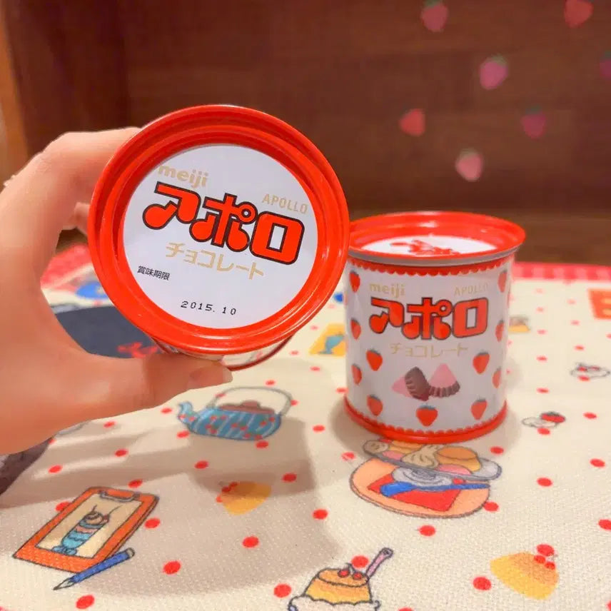 [BUNJANG] Vintage Meiji Apollo Strawberry Chocolate Tin Case Storage Box Set / 고전 메이지 아폴로 딸기 초코 틴케이스 보관함