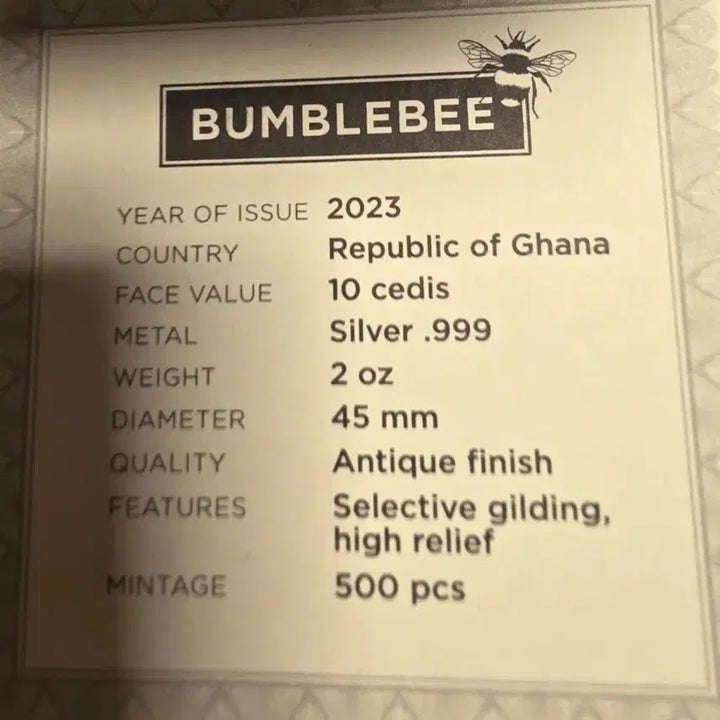 [BUNJANG] 2023 Ghana Bumblebee Flower 2 oz Silver Coin / 2023 가나 범블비 꿀벌과 꽃 2온스 은화