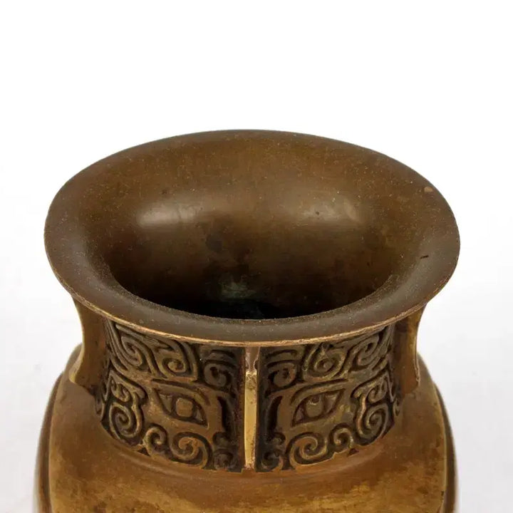 [BUNJANG] Brass Archaistic Ritual Bronze Vase / 황동괴면문사각향꽃병