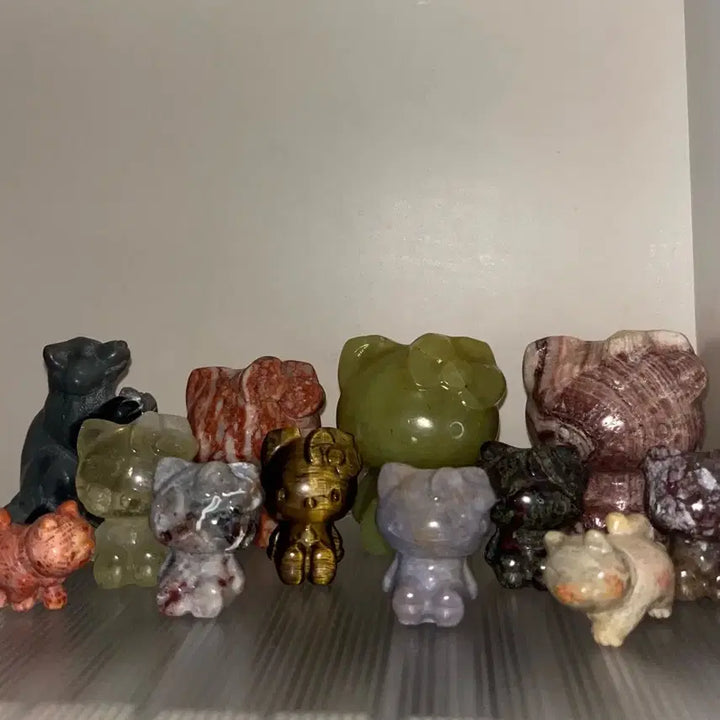 [BUNJANG] Natural Gemstone Kitty Carvings - Ocean Jasper, Citrine, Dragon Bloodstone, Coral Jade / 천연원석 키티 카빙 타워 오션 재스퍼 백수정 용혈석 산호옥 고양이 원석