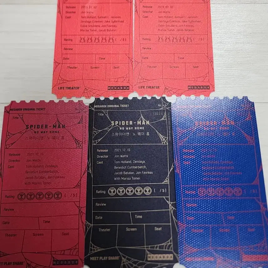 [BUNJANG] Spider-Man: Far From Home &amp; Spider-Man: No Way Home Original Ticket Set / 스파이더맨 파프롬홈 노웨이홈 오리지널 티켓 5종