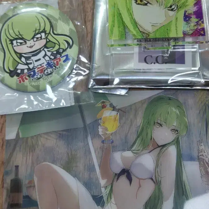 [BUNJANG] Code Geass C.C. Can Badge, Acrylic Stand, Clear Postcard Bundle Set / 코드기어스 C.C. 캔뱃지 아크릴스탠드 클리어엽서 일괄