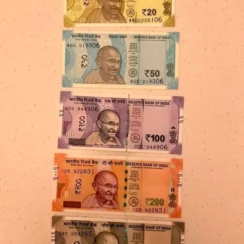 [BUNJANG] India New Currency Banknotes 5-Variety Set / 인도 신권 지폐 5종 세트 판매