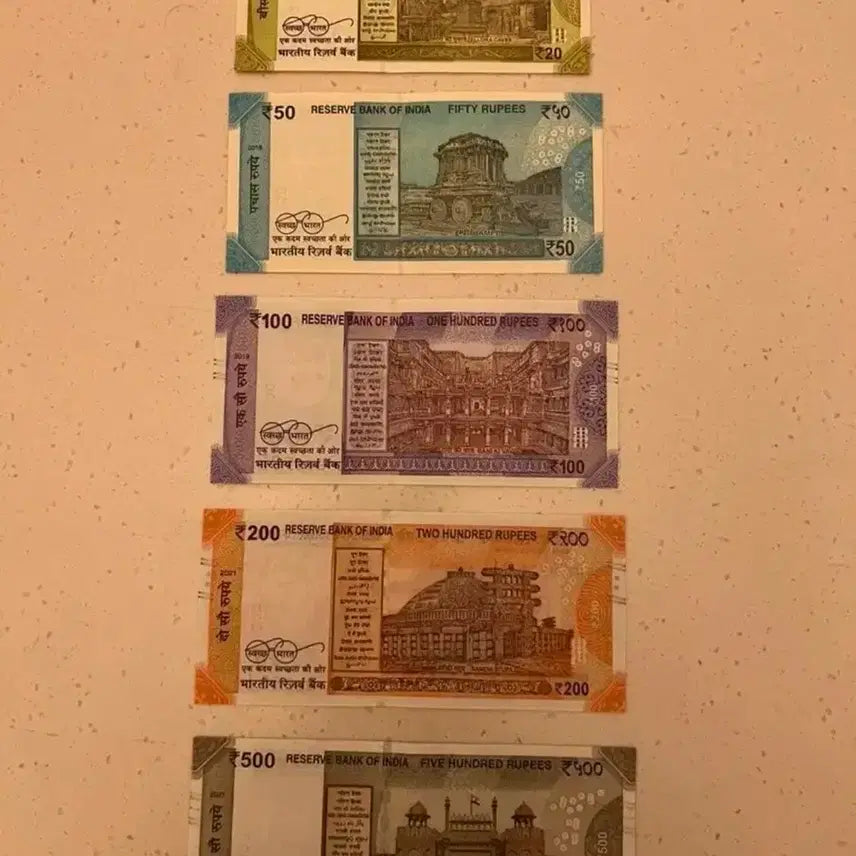 [BUNJANG] India New Currency Banknotes 5-Variety Set / 인도 신권 지폐 5종 세트 판매